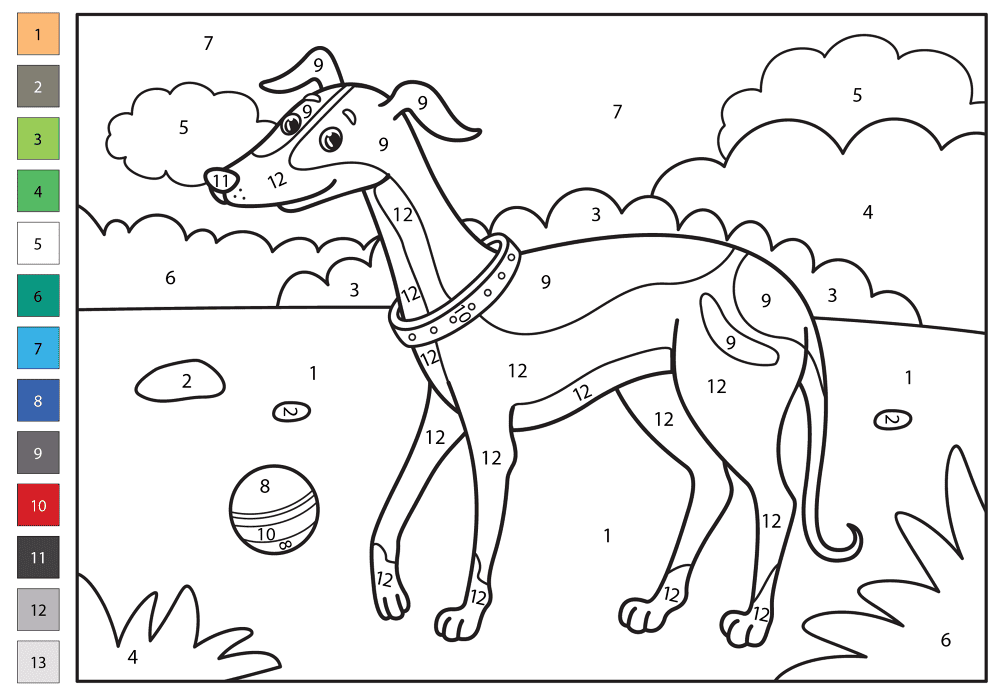 Greyhound Color By Number Coloring Page Md Coloring Page — Free Printable — free printable coloring page